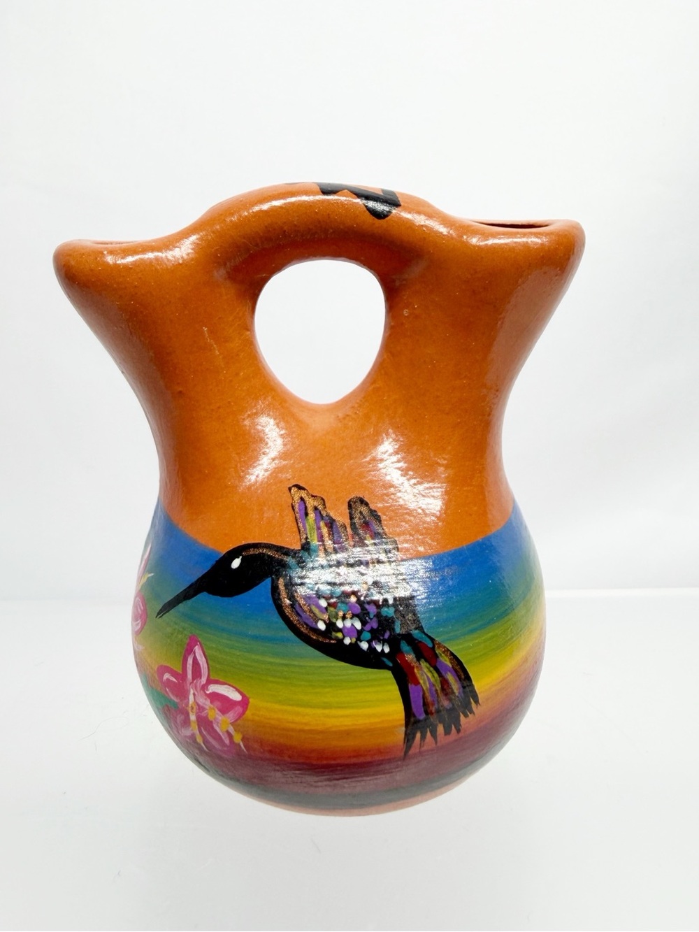 Vintage Art Pottery Hummingbird Wedding Vase 3”